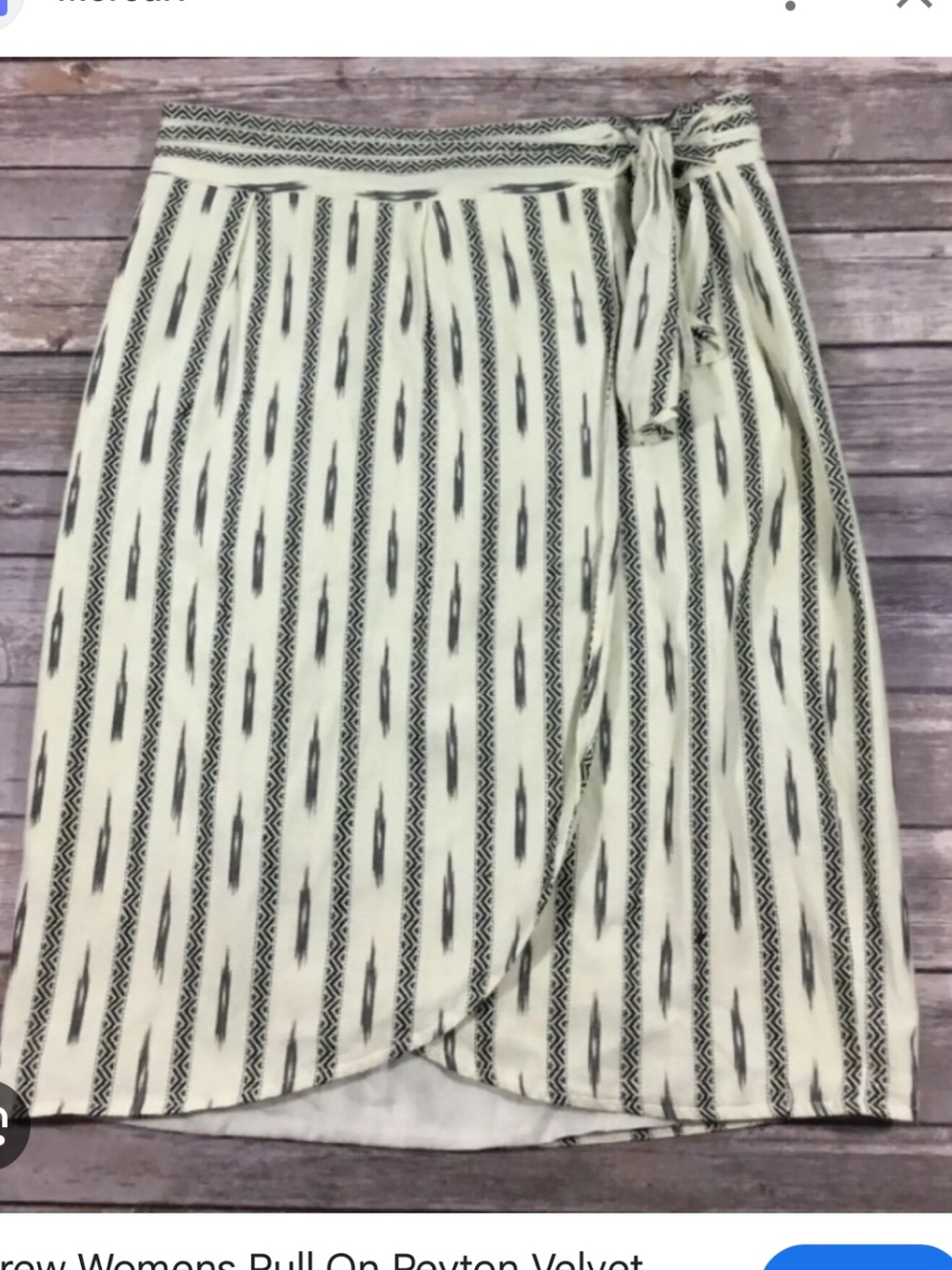 J. Crew Cream and Black Striped Faux Tie Wrap Skirt